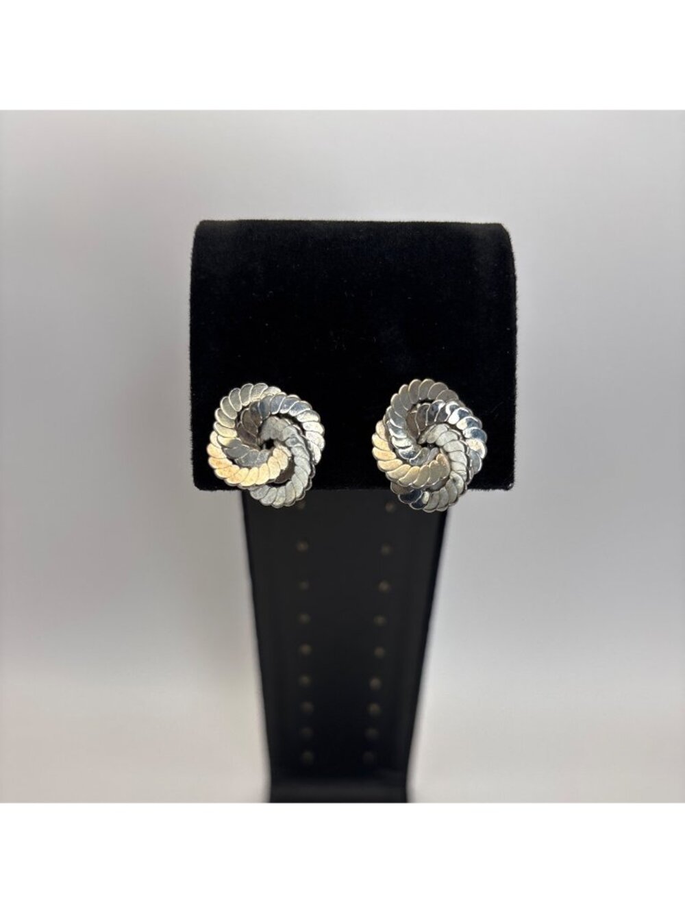 Vintage Textured Silver Tone Swirl Knot Screw Back Earrings Modernist Brutalist